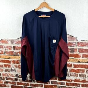 Bocomal FR Shirt Size 2XL Blue Red Long Sleeve Crewneck Pocket Tee Utility Work
